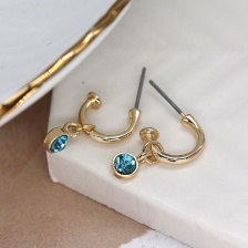 Mini Golden Hoop & Bright Aqua Crystal Earrings by Peace of Mind